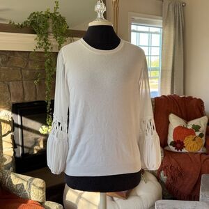 Elegant White Sweater with Lace Sleeves size small